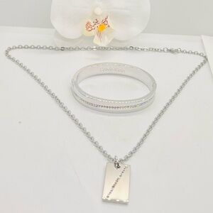 Brand New, Calvin Klein Pave Stainless Steel Bangle & Necklace 18” Length, Set 2